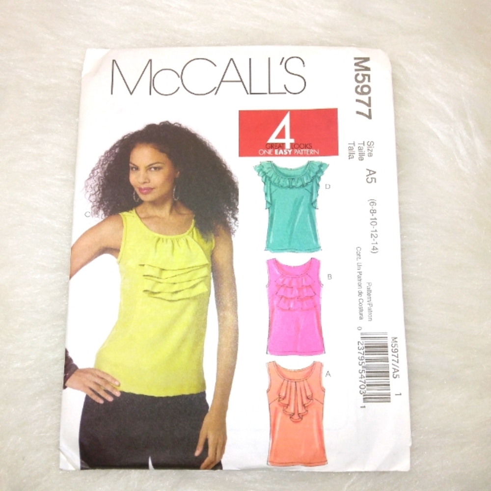 McCall's M5977 4 Looks One Easy Pattern, tops in 4 styles, Size 6-8-10-12-14